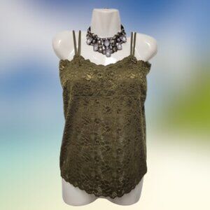 Olive Green Tank Top Lace Camisole SIZE M - Stretchy Top -  NEW